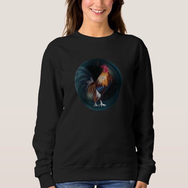 Chicken With Colourful Feathers Distressed Look Sweatshirt (Front)