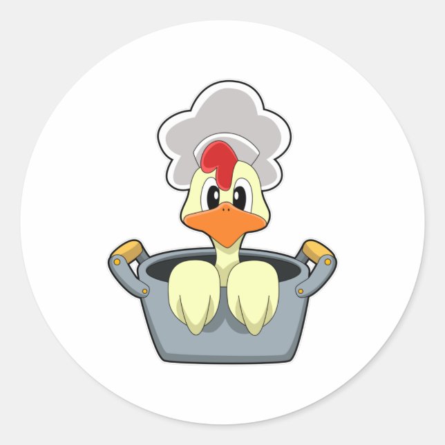 Chicken with Cooking pot Classic Round Sticker (Front)