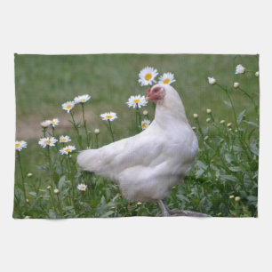 Chicken With Daises Tea Towel