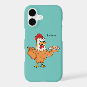 Chicken with eggs on plate cartoon