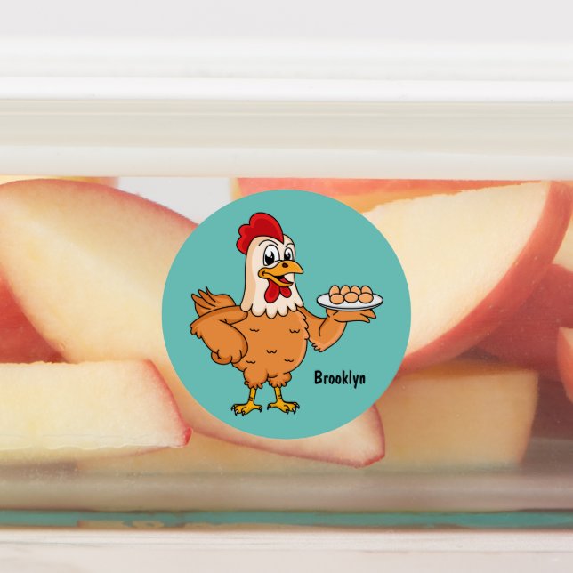 Chicken with eggs on plate cartoon (Affixed)