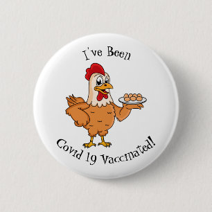 Chicken with eggs on plate cartoon 6 cm round badge