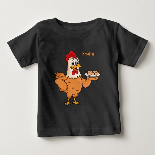 Chicken with eggs on plate cartoon baby T-Shirt (Front)