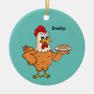 Chicken with eggs on plate cartoon ceramic tree decoration