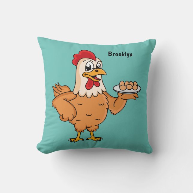 Chicken with eggs on plate cartoon cushion (Front)