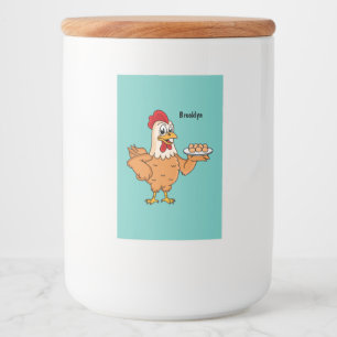 Chicken with eggs on plate cartoon food label