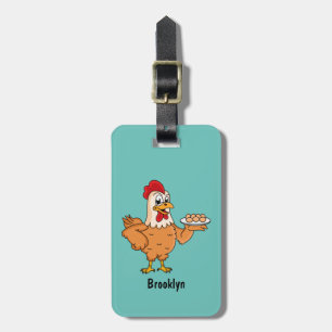 Chicken with eggs on plate cartoon luggage tag
