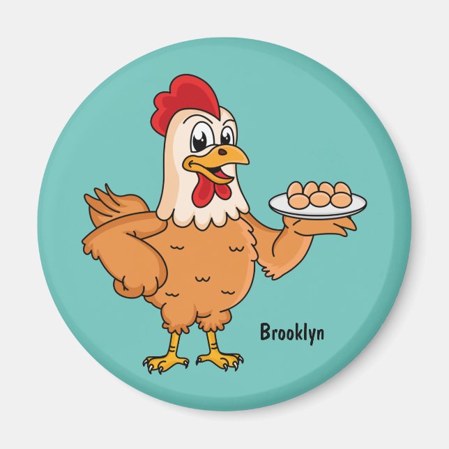 Chicken with eggs on plate cartoon magnet (Front)