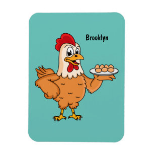 Chicken with eggs on plate cartoon magnet