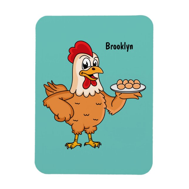 Chicken with eggs on plate cartoon magnet (Vertical)
