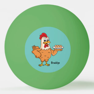 Chicken with eggs on plate cartoon ping pong ball