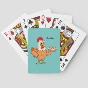 Chicken with eggs on plate cartoon playing cards