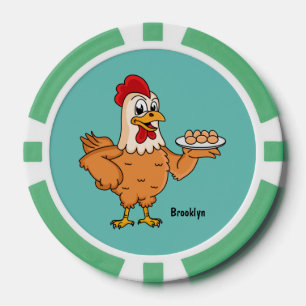 Chicken with eggs on plate cartoon poker chips