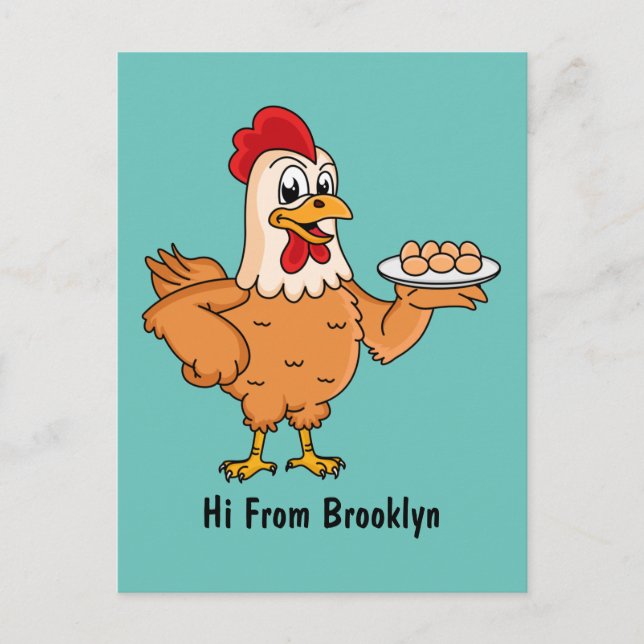 Chicken with eggs on plate cartoon postcard (Front)