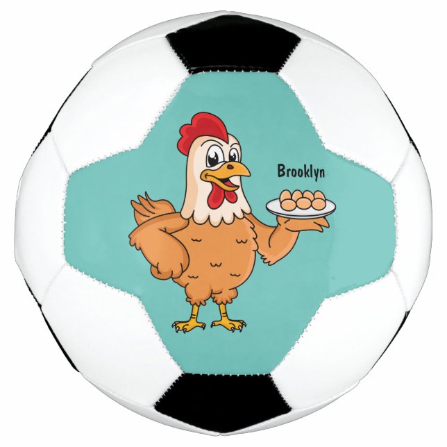 Chicken with eggs on plate cartoon soccer ball (Front)