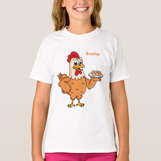 Chicken with eggs on plate cartoon T-Shirt (Front)