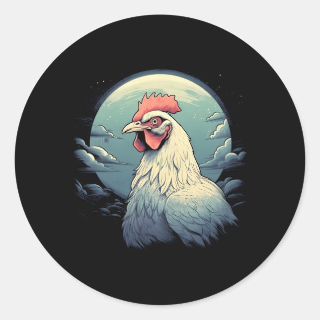 Chicken With Full Moon Chicken Classic Round Sticker (Front)