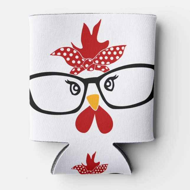 Chicken with glasses Face Can Cooler (Front)