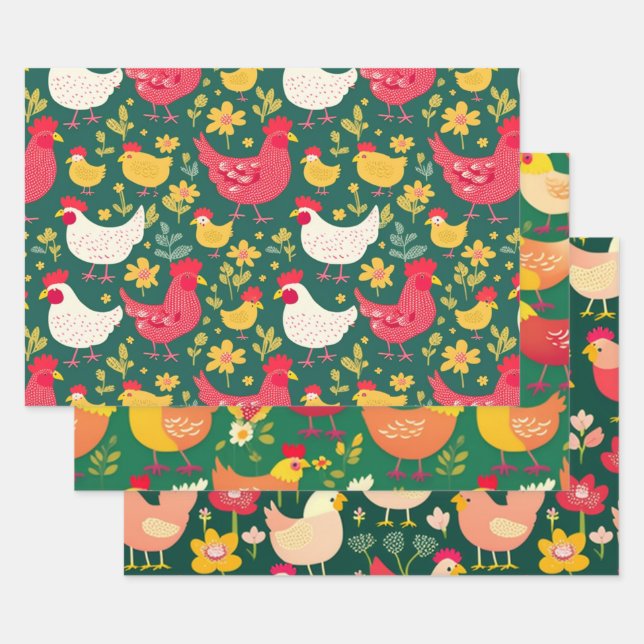 Chicken Wrapping Paper Set Effortless Gift Wrappin (Set)