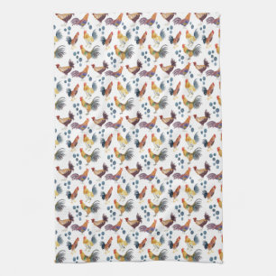 Chickens and Eggs Barnyard Farm Country Watercolor Tea Towel
