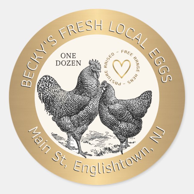 Chickens and Heart Gold Egg Carton Label (Front)