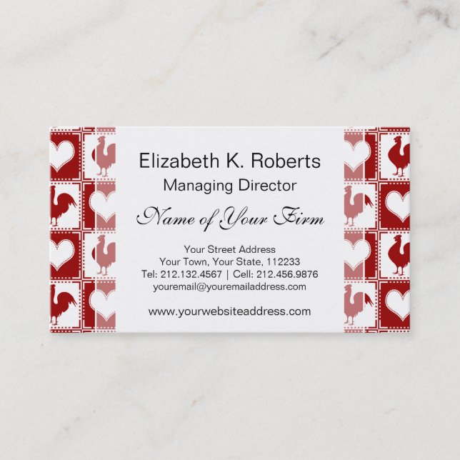 Chickens and Hearts Rooster Pattern Business Card (Front)