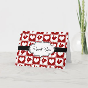 Chickens and Hearts Rooster Pattern Thank You Card