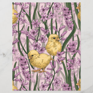 Chickens and hyacinths on pink