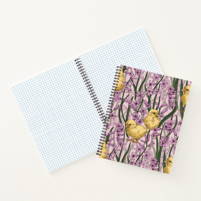 Chickens and hyacinths on pink notebook (Inside)