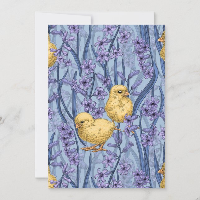 Chickens and hyacinths on sky blue (Front)