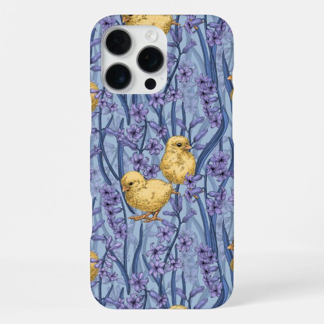 Chickens and hyacinths on sky blue iPhone case (Back)
