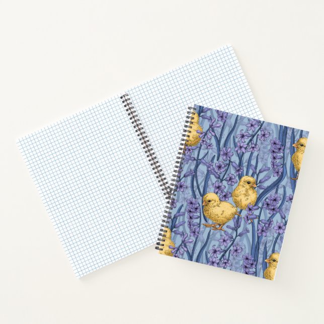 Chickens and hyacinths on sky blue notebook (Inside)