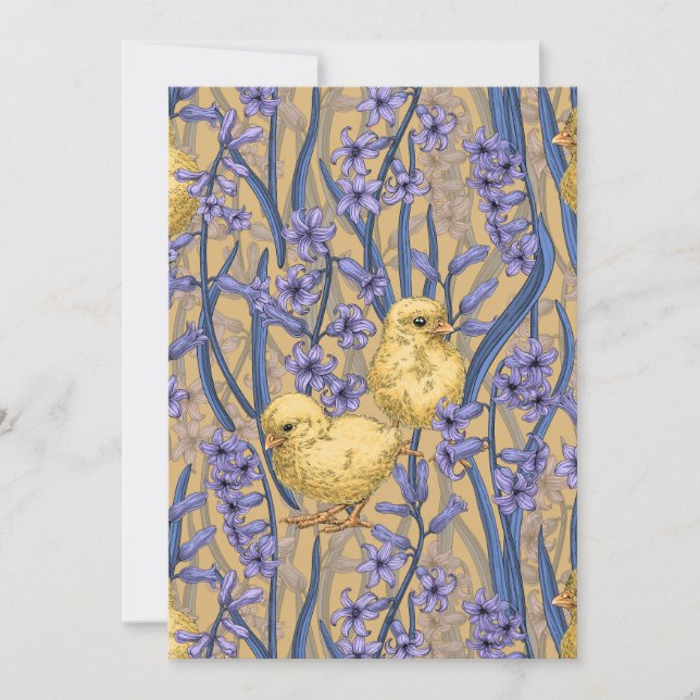 Chickens and hyacinths on yellow (Front)