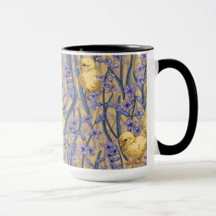 Chickens and hyacinths on yellow mug