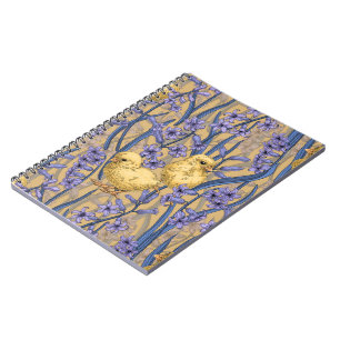 Chickens and hyacinths on yellow notebook