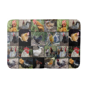Chickens And Roosters Photo Collage, Bath Mat