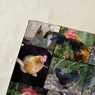 Chickens And Roosters Photo Collage,  Beach Towel