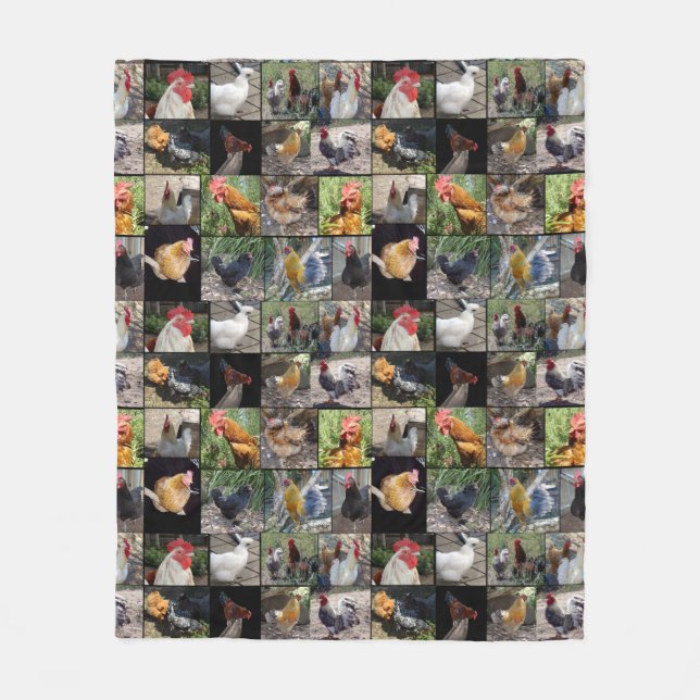 Chickens And Roosters Photo Collage, Fleece Blanket (Front)