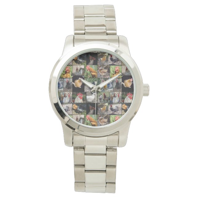 Chickens And Roosters Photo Collage, Watch (Front)