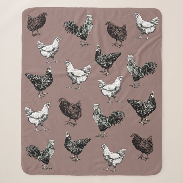 Chickens and roosters! sherpa blanket (Front)