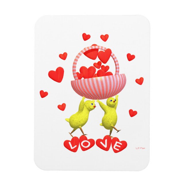 Chickens and Valentine Basket of Hearts Magnet (Vertical)
