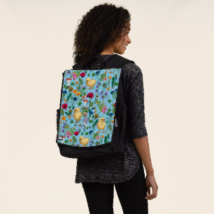 Chickens and wildflowers on baby blue backpack