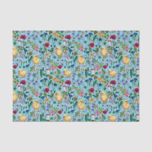Chickens and wildflowers on baby blueHand-drawn ch Tissue Paper