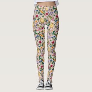 Chickens and wildflowers on cotton candy pink leggings