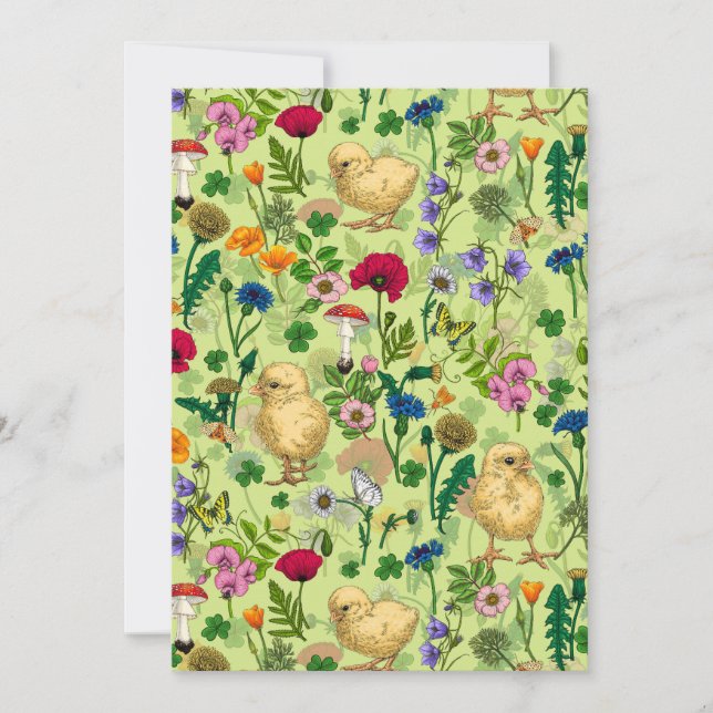 Chickens and wildflowers on honey dew green (Front)