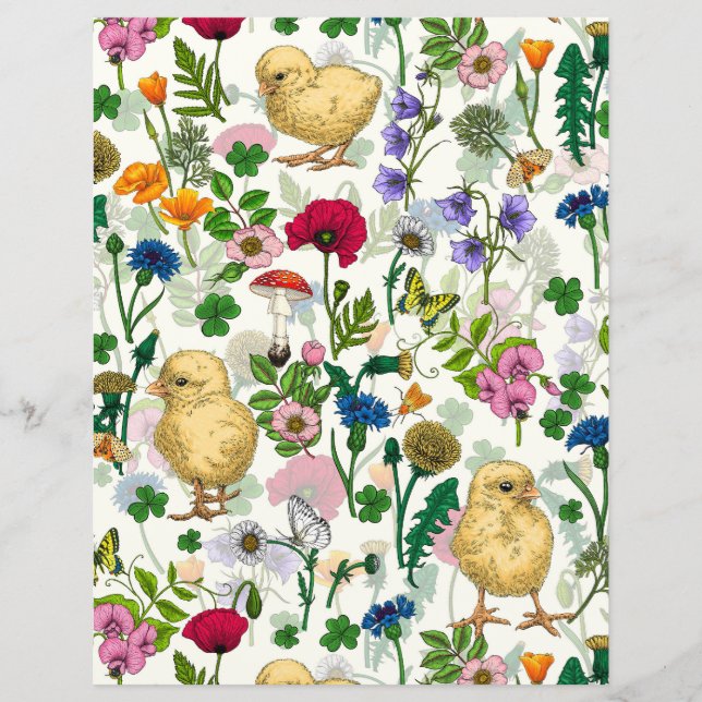 Chickens and wildflowers on off white (Front)