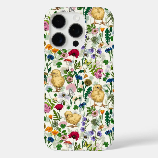 Chickens and wildflowers on off white Case-Mate iPhone case (Back)