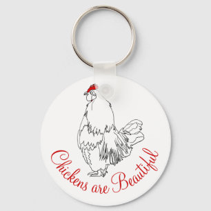 Chickens are Beautiful Drawing Cute Animal Art Key Ring