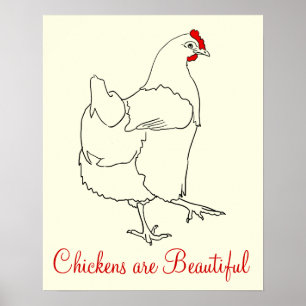 Chickens are Beautiful Drawing Cute Animal Art Poster
