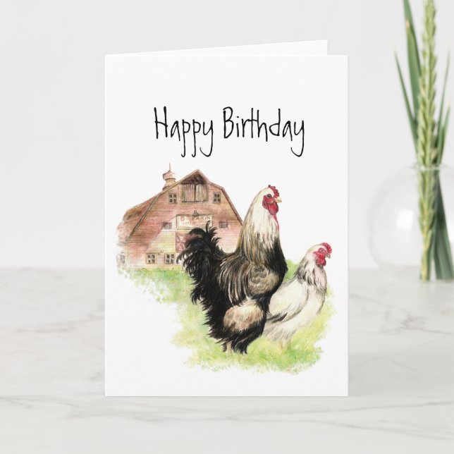 Chickens & Barn Farm Scene Blank Birthday Card (Front)